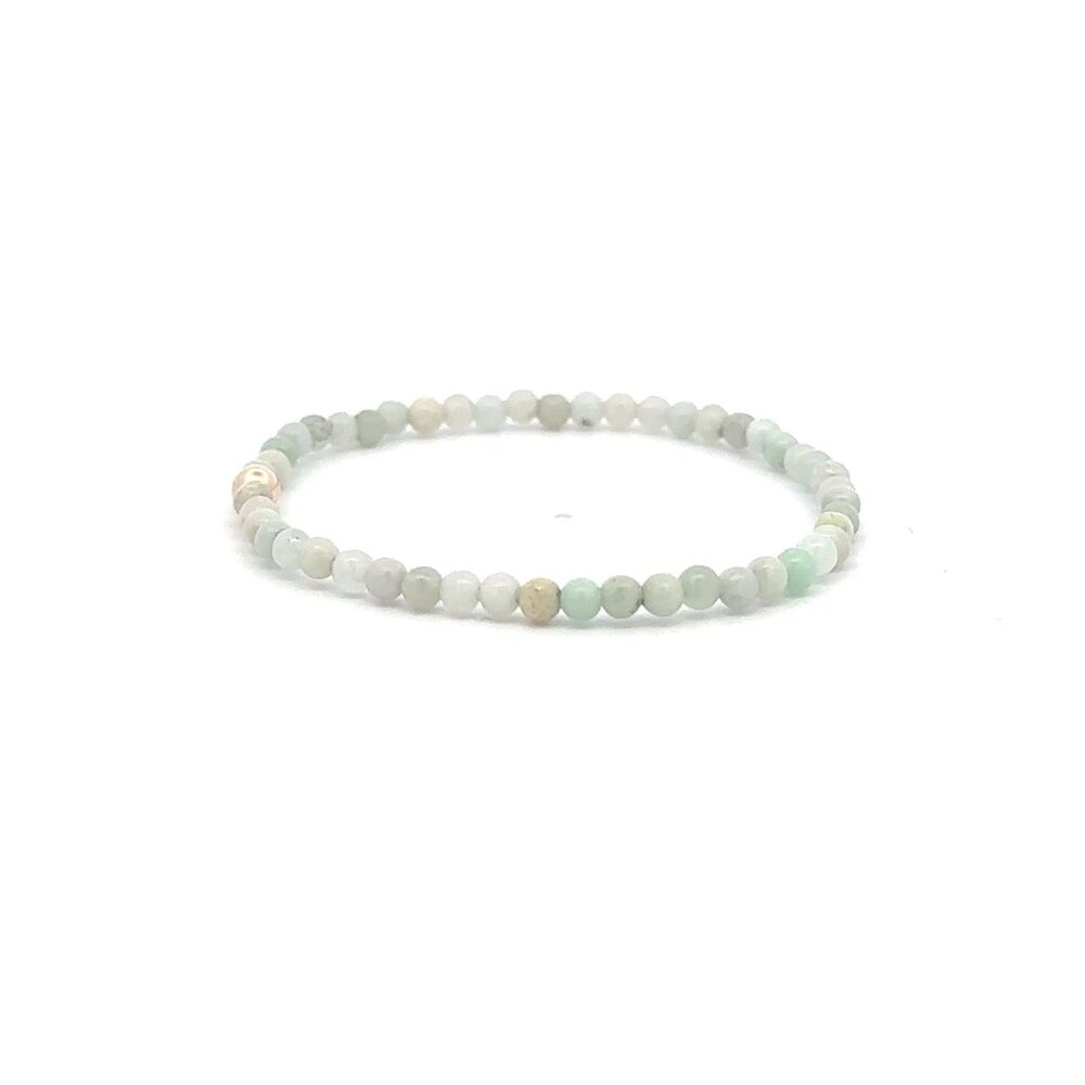 Jade Gemstone Beaded Stretch Bracelet with 14K Gold Accent Bead Handmade Natural - Picture 4 of 6